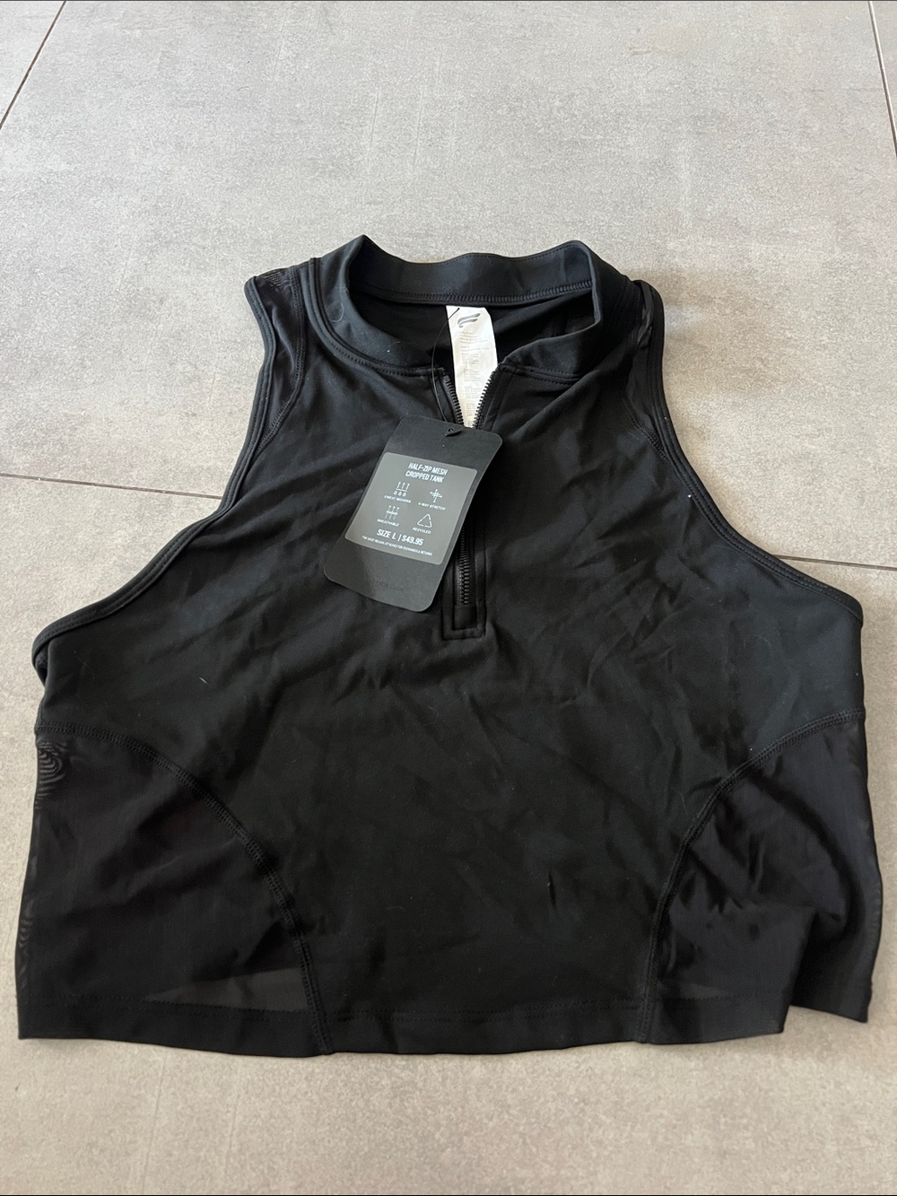 Fabletics Black High-Neck Zip-Front Crop Tank